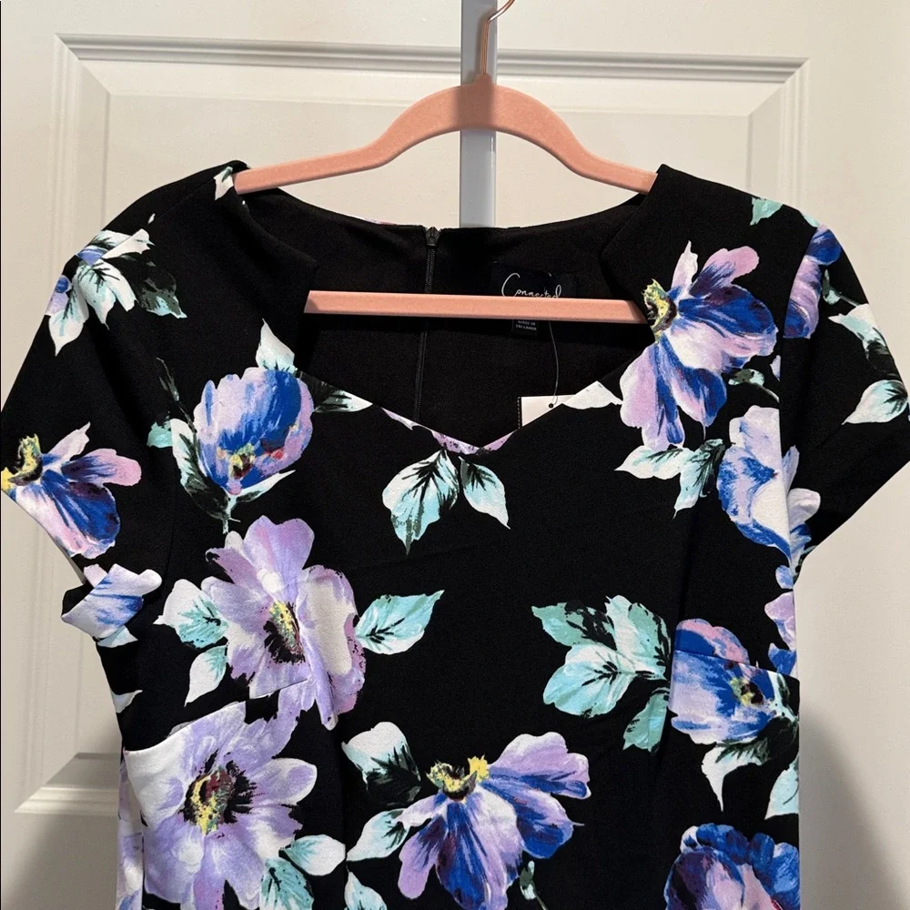 Connected Apparel Black Floral Print Sheath Dress 10 NWT‎ Wedding Guest Romantic - Picture 3 of 7